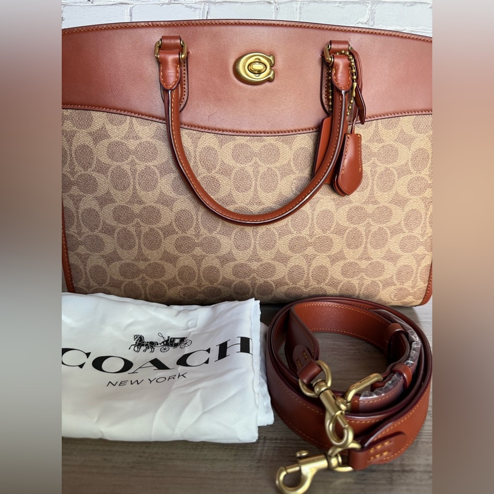 Coach Brooke Carryall crossbody Bag signature Tan/Gold hardware compartments - Picture 7 of 16